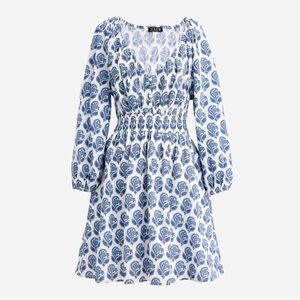 J.Crew V-neck mini dress in blue bouquet block print Sz M NWT